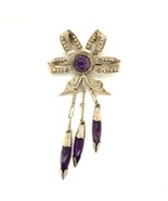 Vintage Sign Sterling Hecho En Mexico Purple Amethyst Stone Flower Dangl... - £65.79 GBP