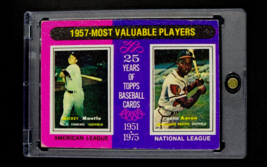 1975 Topps 1957 MVP #195 Mickey Mantle / Hank Aaron HOF Vintage Baseball Card - £4.53 GBP