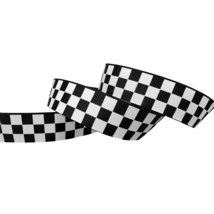 Black Grosgrain Ribbon White Checkered Printed, 7/8 Inch 10 Yards - £17.19 GBP