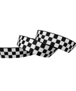 Black Grosgrain Ribbon White Checkered Printed, 7/8 Inch 10 Yards - £17.21 GBP