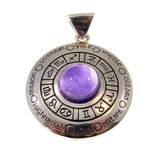 Solid 925 Sterling Silver Wheel of the Year Pendant With Amethyst or Moonstone - £115.42 GBP