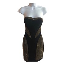 Bebe Addiction XS stretchy bodycon black gold studded dress club evening dress - £27.66 GBP