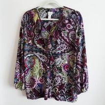 Chico&#39;s Womens Maroon Paisley Ruffled Blouse 2 (12-14) - $472.40 MXN