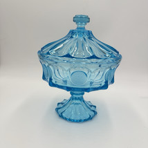MCM Fostoria Coin Ice Blue Large Pedestal Compote w/Lid RARE 10&quot;Art Glass - $162.00