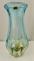 Egermann Czech Art Large Blown Glass Bouquet Vase Twisted Blue Clear w Amber - £76.17 GBP
