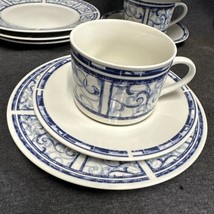 12 Pcs. Oneida Breton Blue 4 Cups, 4 - 6.25” Saucers, 4 - 7.5” Dessert P... - £19.35 GBP