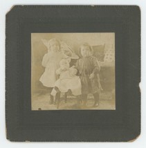 Antique Circa 1880s 5x5 in Cabinet Card Three Adorable Children Posing in Home - £7.52 GBP