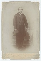 Antique 1886 ID&#39;d Cabinet Card Man Named Hugh McLachlan Holding Hat Elkhart, IN - £9.58 GBP