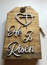 He Is Risen Wooden Tag Tiered Tray Kitchen Decor - $14.23