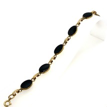 Vintage Signed Gold Filled Retro Oval Black Onyx Panel Link Chain Bracel... - $54.45