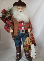 19&quot; North Pole Trading Western Cowboy SANTA w/Gift Toys Rocking Horse Christmas - £23.35 GBP