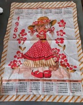 Calendar Tea Towel 1985 M.J. Maurey Sewing Crafts Kitchen Flower Girl - £20.94 GBP