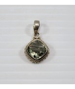 *B) Sterling Silver Green Faceted Chipped Stone Pendant - £19.77 GBP