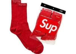 Men&#39;s Supreme Socks Hanes Crew Red Box Logo Classic 6-12 FW19 Brand New - £52.27 GBP