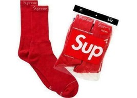 MEN&#39;S SUPREME SOCKS HANES CREW RED BOX LOGO CLASSIC 6-12 FW19 BRAND NEW - $65.00