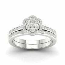 S925 Sterling Silver 0.25Ct TDW Diamond Flower Burst Bridal Set with 1 Band - $239.99