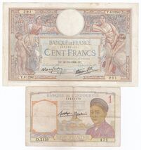 France, 100 Francs-1938, 1 Piastre, French Indochine, Set of 2, france B... - $60.59