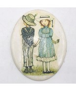 Vintage Laminated Ceramic Cottagecore Wall Hanging Farmer Boy &amp; Girl - £11.15 GBP