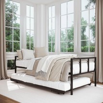 Twin Heavy Duty Black Metal Daybed Frame with Roll-Out Pop-Up Trundle Be... - $7,784.92 MXN