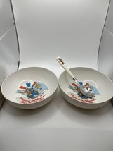 2 Peter Pan Ind. 1985 Kellogg&#39;s Tony The Tiger &amp; Tony Jr. Cereal BowlS/SPOON - $36.45