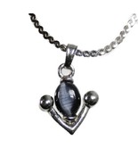 Dark Grey Cats Eye Stone Silver Tone Anchor Arrow Shaped Pendant Necklace  - €6,01 EUR