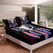 Dreamcatcher Fitted Sheet Boho Mandala Bedding Purple Dream Catcher Bed Sheet 10 - £23.98 GBP+