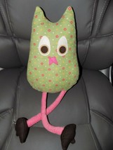 Pottery Barn Kids Joy 23&quot; Owl Plush Green Floral Print Courduroy Pink Legs 2010 - £15.98 GBP