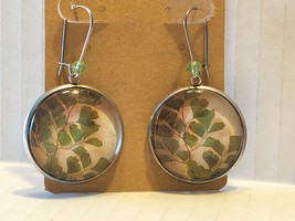 Handmade Floral Earrings Glass Cabochon Greenery Nature Ivy New! - £9.09 GBP