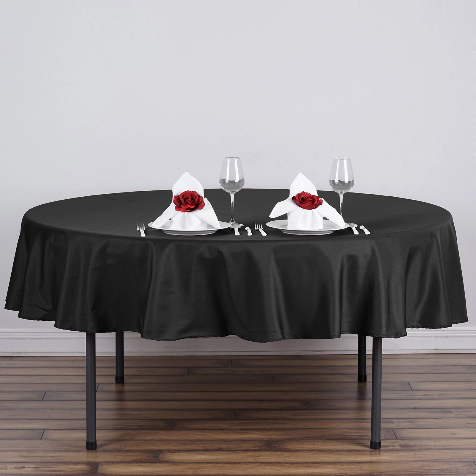 Black - 90&quot; Round Polyester Tablecloth For Wedding Party Banquet Events - £21.36 GBP
