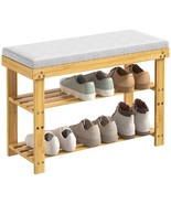 Bamboo Shoe Bench, 3-Tier Shoe Rack with Cushion &amp; Adjustable Shelves - $1,299.12 MXN