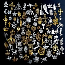 10 Mixed Charms Antiqued Silver Gold Pendants Random Assorted Lot Jewelry - £3.56 GBP