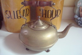 Brass footed mid century kettle wooden handle FOOTED - $34.65