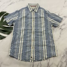 The Normal Brand Mens Button Up Shirt Size M White Blue Textured Stripe - $32.66