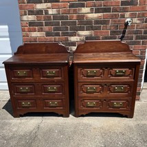 Antique 1800&#39;s Mahogany Washstand Nightstand Pair Brass Campaign Style H... - $570.00