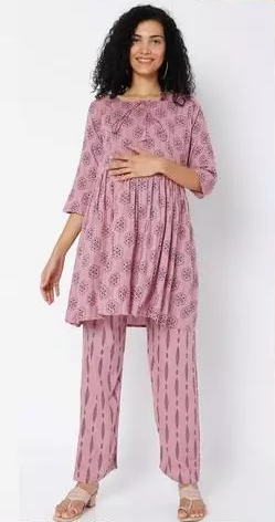 Trendy Feeding Zip Maternity Top &amp; Bottom Night Dress / Maternity Kurta ... - $42.09