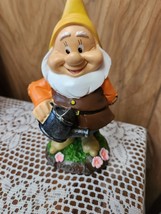 Disney Snow White Dwarf HAPPY Garden Gnome Figurine  8&quot; Flowers  New - $38.19 CAD