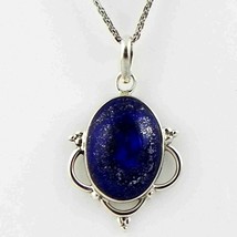 Solid 925 Sterling Silver Lapis Lazuli Pendant Necklace Women PSV-2169 - £25.74 GBP+