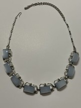 Vintage Moonglow Opalescent Necklace Light Blue Silver Tone 17 Inches - £18.66 GBP