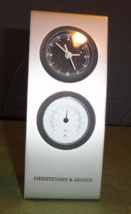 Vintage Postmodern Christensen &amp; Jensen Gray Desk Thermometer And Clock 6X2X1 - £19.49 GBP