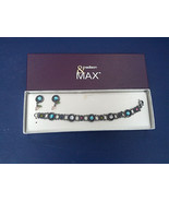 madison &amp; MAX jewelry set gothic blue stone bracelet post earring set NOS - $23.06