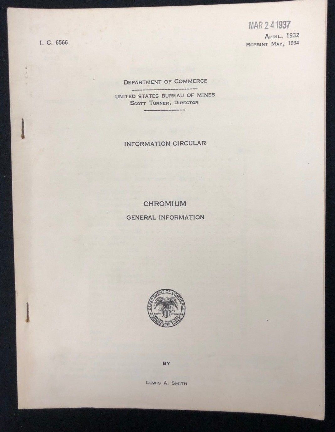 CHROMIUM (1934) 34-page U.S. Bureau of Mines information Circular - $9.89