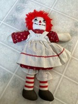 Raggedy Ann Doll Vintage 1970s Handmade Embroidered Face Red Heart Dress 11” - $18.49