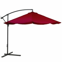 10 Foot Offset Cross Base Aluminum Hanging Crank Patio Umbrella Red Canopy - £133.95 GBP