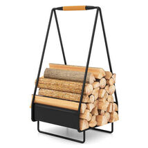 Firewood Storage Rack Heavy-duty Metal Log Holder with Handle and Square... - $84.39