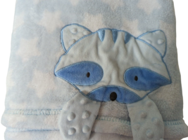 Baby Gear Baby Blanket Raccoon Blue White Stars minky dot crinkle paws - £11.86 GBP