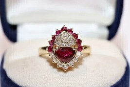1.20Ct Trillion Simulated Ruby 14k Yellow Gold Plated Vintage Engagement Ring - £109.60 GBP