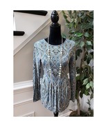 J Jill Wearever Tunic Top Women XS Blue Black Paisley Rayon Stretch Boho... - $35.32 CAD