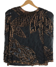 Beaded Top Size Medium Vintage Evening Wear Black Gold Copper Sequins Wo... - £58.61 GBP