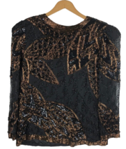 Beaded Top Size Medium Vintage Evening Wear Black Gold Copper Sequins Wo... - £55.58 GBP