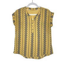 Mine Floral Short Cap Sleeves Split Neck Lace Back Blouse Small Yellow T... - $24.75